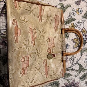 Brahmin Cream and Tan Embossed Tote